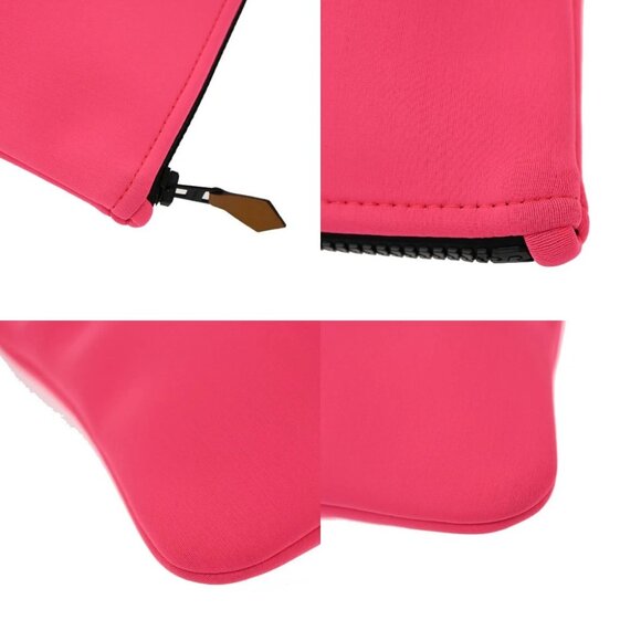 HERMES Logo Neobain GM Flat Pouch Polyamide Elastane Leather Pink - Picture 9 of 13